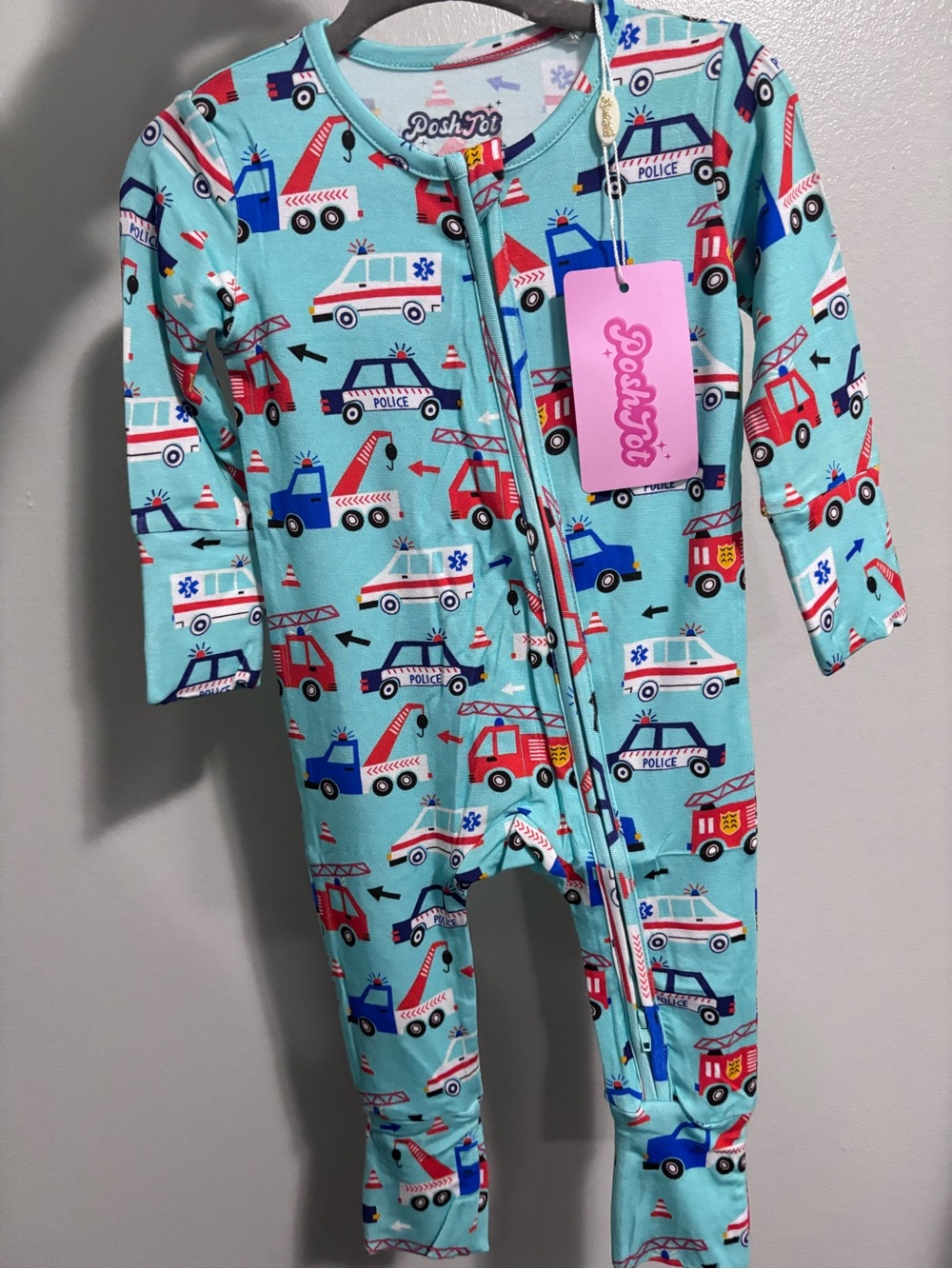 Posh Toddler Blue Emergency Vehicle Print Footie